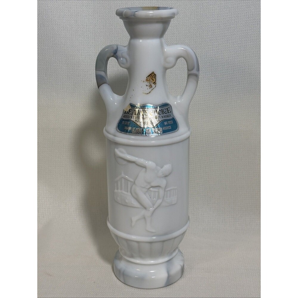 Jim Beam Greek Discus Thrower Marble Decanter 12” White Amphora Vintage